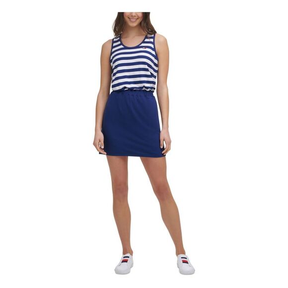 TOMMY HILFIGER SPORT Womens Terry Cinched-waist Sleeveless Short Sheath Dress - Picture 1 of 4